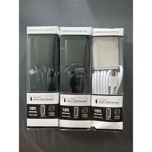 Wireless Gear 10ft Micro USB Cable Dual USB-A Wall Charger 2.1A Lot of 3‎ NEW